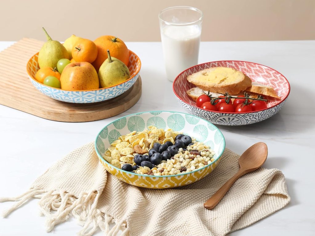 Selamica Ceramic 26 Ounce Pasta Bowls Set of 6, Shallow Salad Bowls