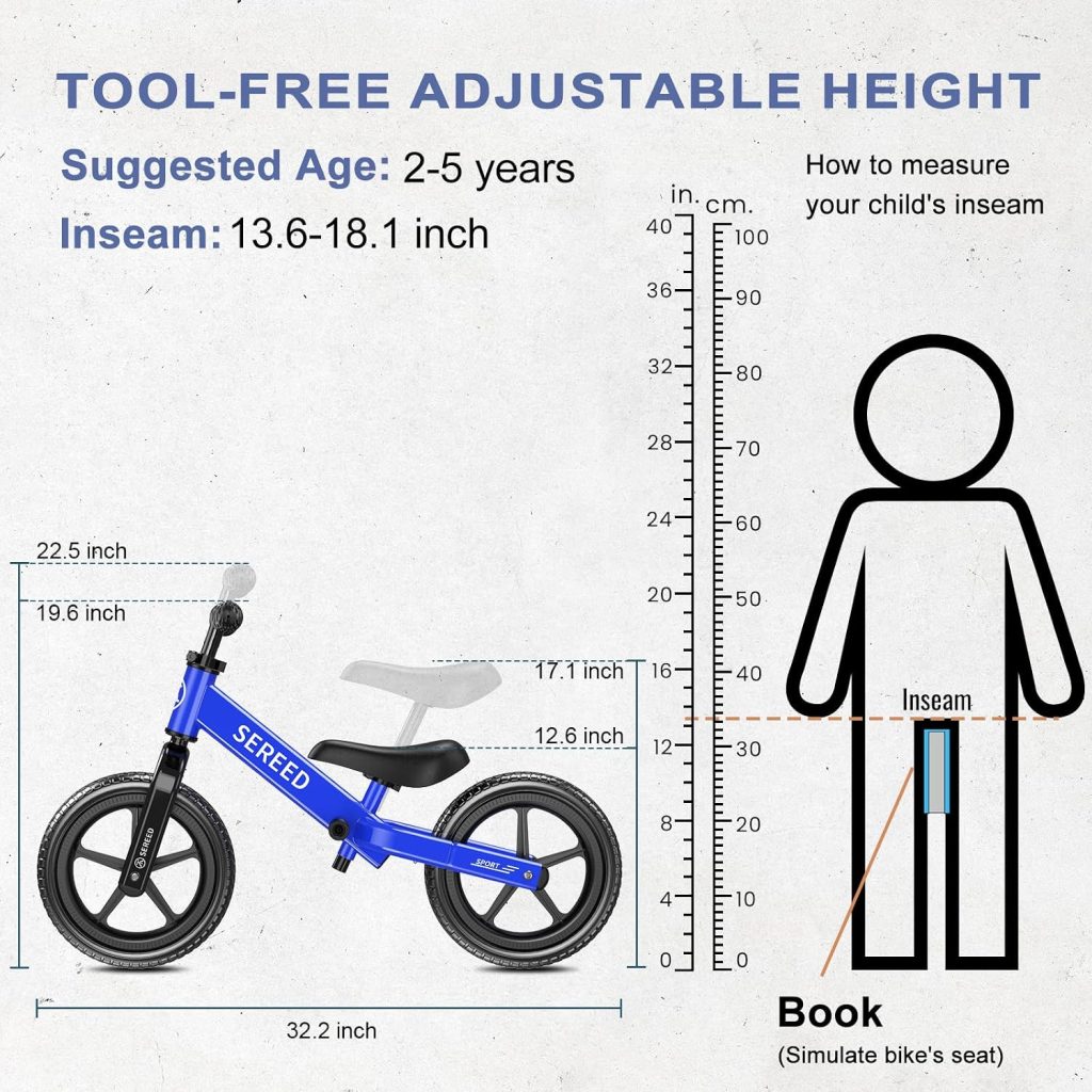 SEREED Toddler Balance Bike 2 Year Old, Gift for 2-3 Boys Girls, Adjustable