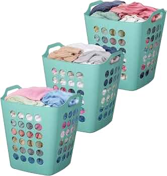 Set of 3 Large Flexible Plastic Laundry Baskets with Handles Lightweight & Spacious Design Durable Household Clothes Storage Solution Portable Organizer for Modern Home Organization, Green