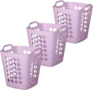 Set of 3 Large Flexible Plastic Laundry Baskets with Handles Lightweight & Spacious Design Durable Household Clothes Storage Solution Portable Organizer for Modern Home Organization, Purple