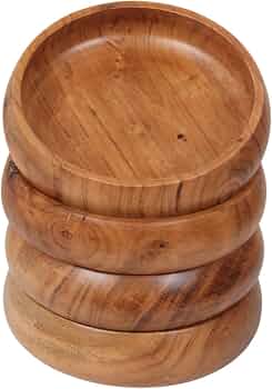 Set of 4 acacia wood bowls 8 x 2 inches (25 oz) with Food safe wood coating | Jointless plates type wood bowl for food | Wooden salad bowls set
