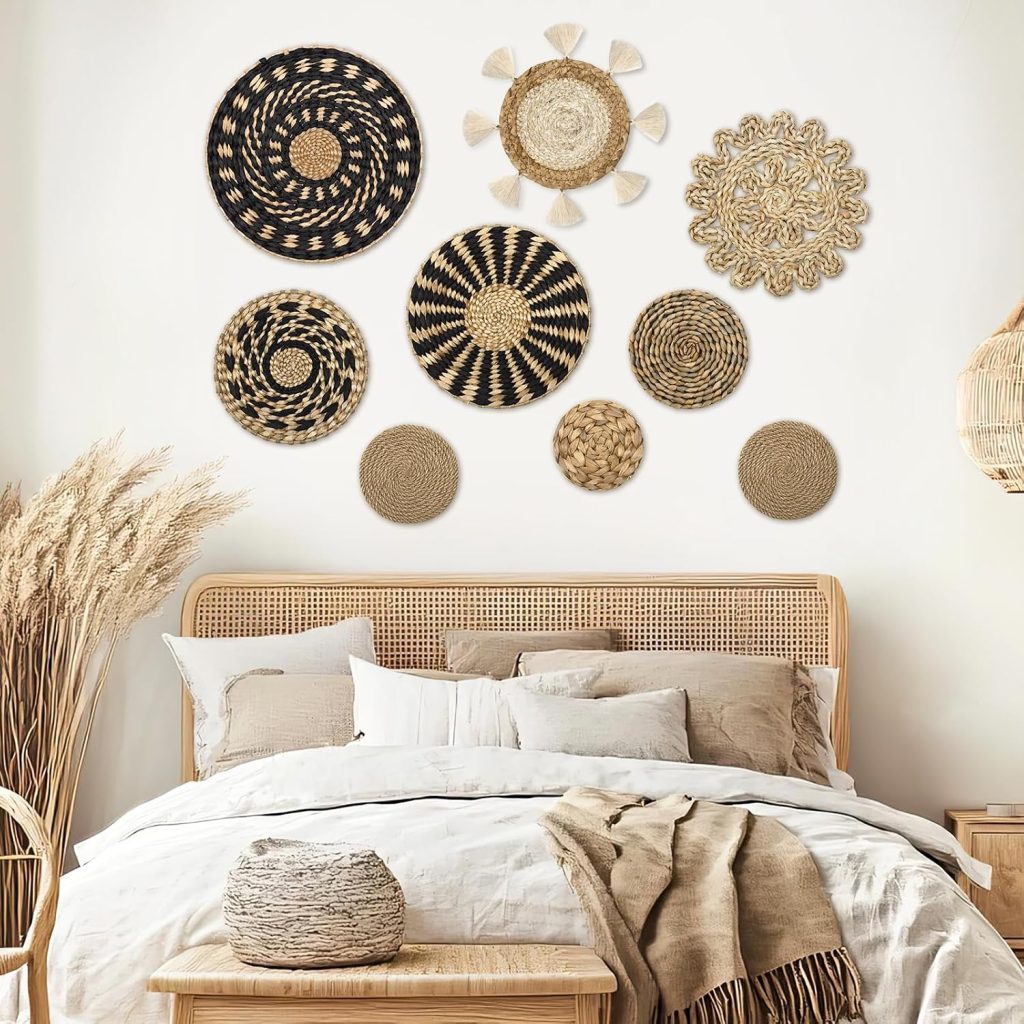 Set of 9 Boho Wall Basket Decor Woven Hanging Wall Basket Decoration
