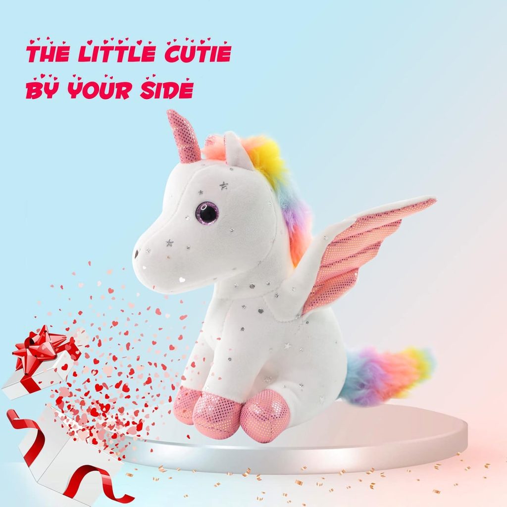 Sew Butiful 8″ Unicorn Stuffed Animal – Cute Plush Toy Gift for 3-8 Years Old Girls, Soft Birthday Present for Baby, Toddler, Kids, Decor (White)