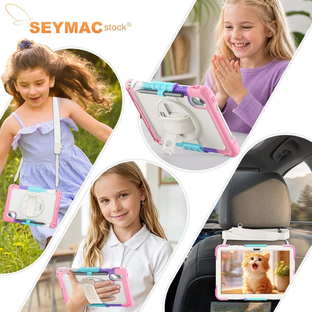 SEYMAC stock Tablet Case for Lenovo Idea Tab 11” / M11 (TB336FU/TB330FU) 11 inch Drop-Proof Protection Cover with 360° Rotate Stand & Strap (Pen Holder) & Screen Protector 2025/2024, Beige+Pink