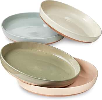 Sheffield Home Stoneware Pasta Bowls Set of 4 – 35oz Flat Salad Bowl & Plates for Dinner, Microwave, Oven & Dishwasher Safe – Durable for Everyday Use and Special Occasions – Assorted Neutrals