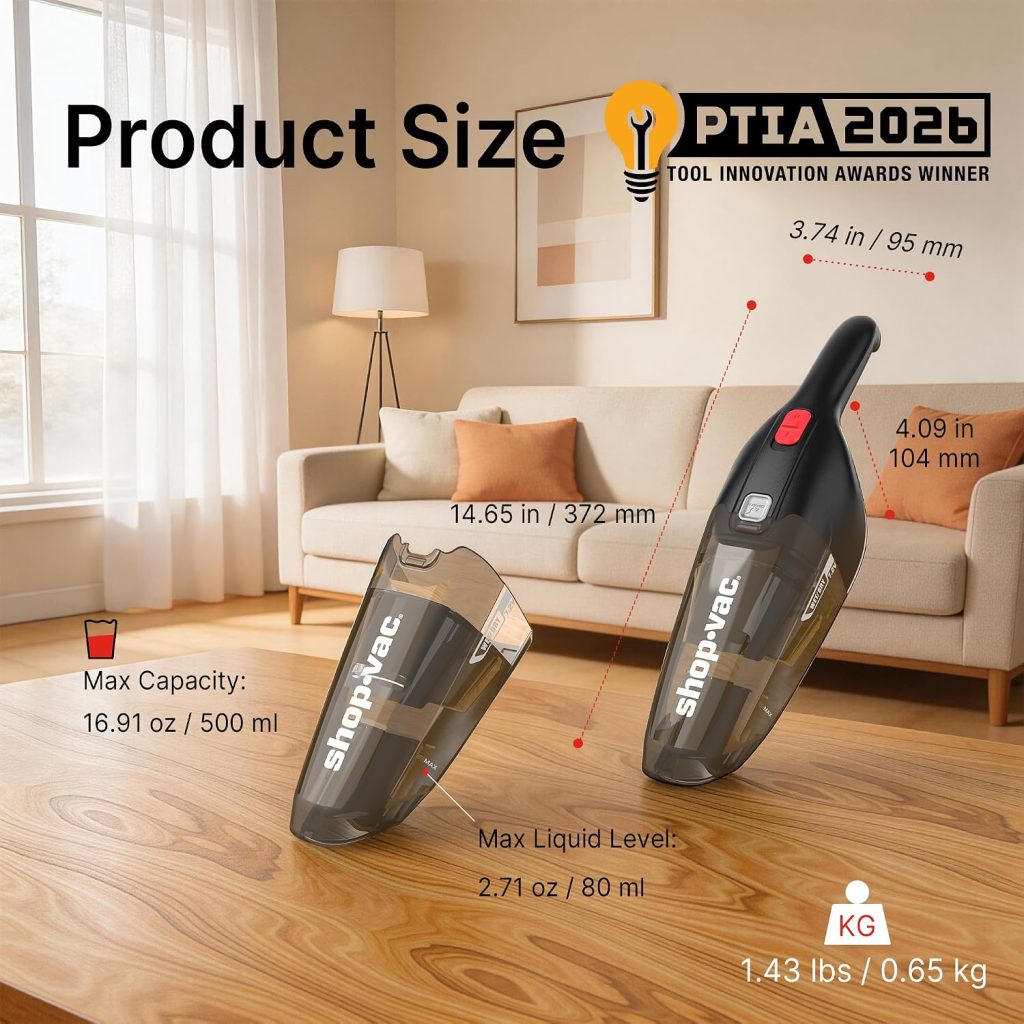 Shop-Vac Wet/Dry Handheld Vacuum Cordless, Wall-Mounted Hand Vac, Black