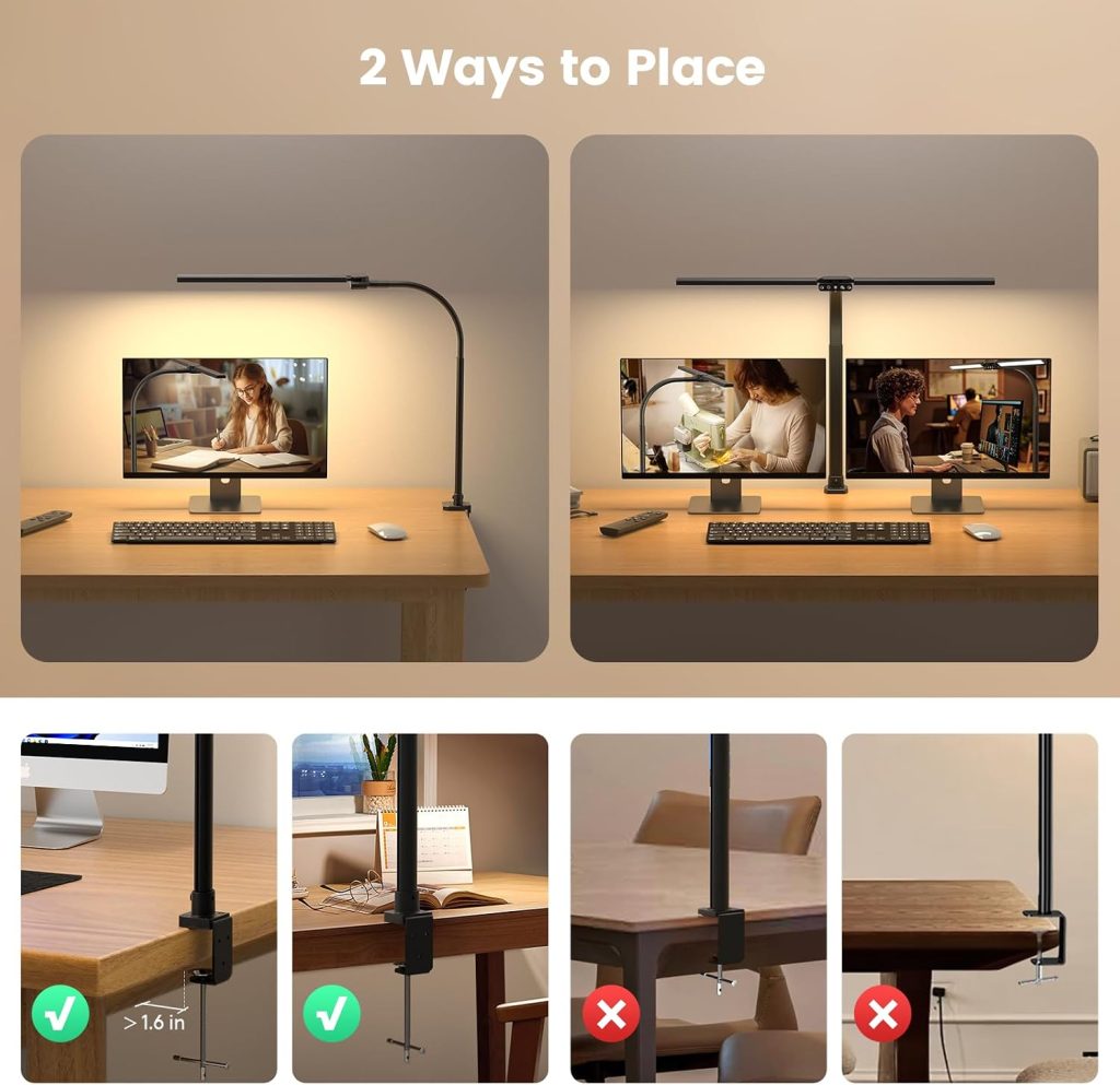 SIBRILLE Upgraded Desk Lamp for Home Office – Dimmable Computer Desk Light with Remote, Modern Architect Task Lamp with Color Changing, Flexible Desktop Lamp with Gooseneck for Monitor, Double Head