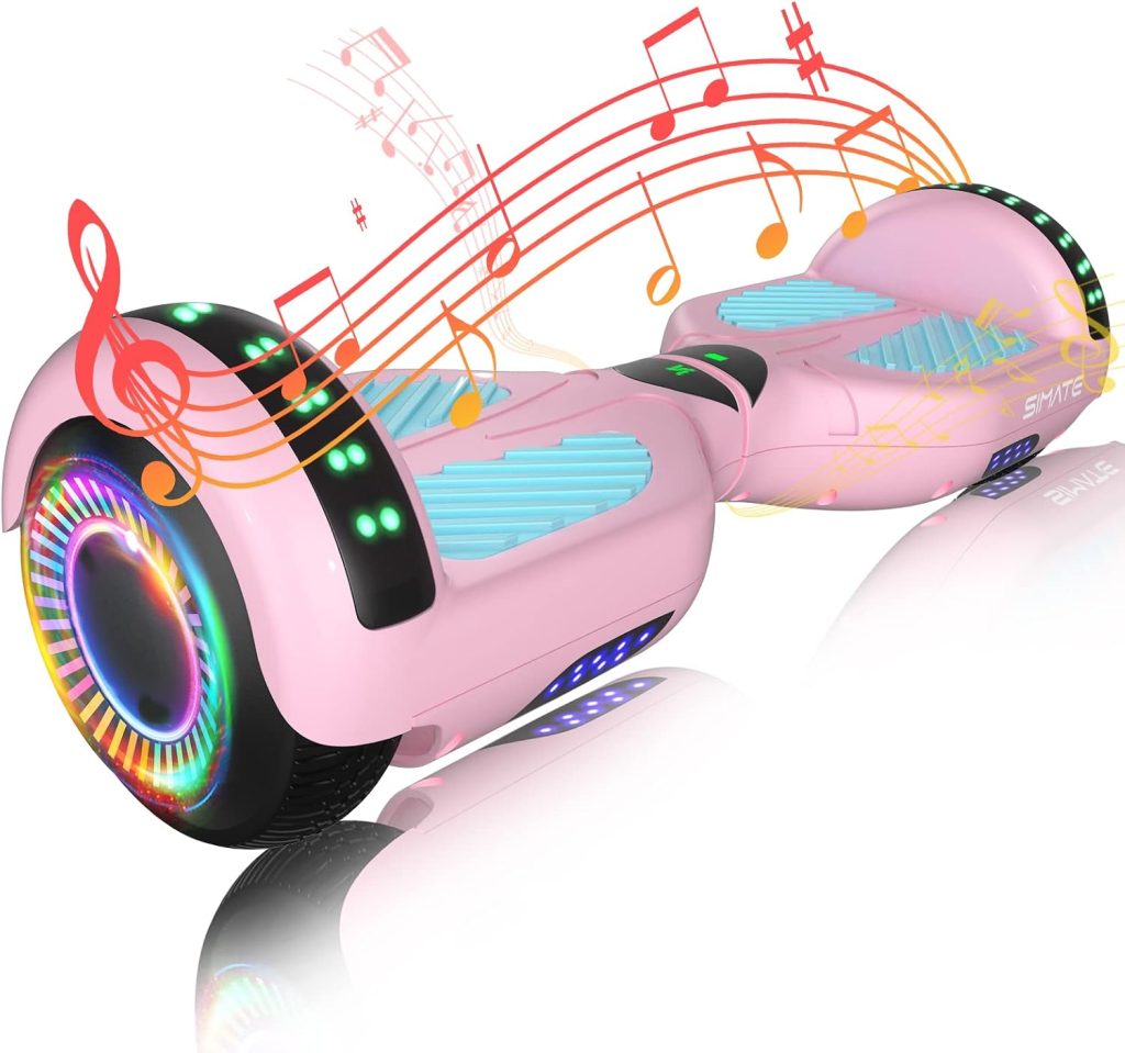 SIMATE Hoverboard with Bluetooth Speaker and LED Lights – Pink Blue