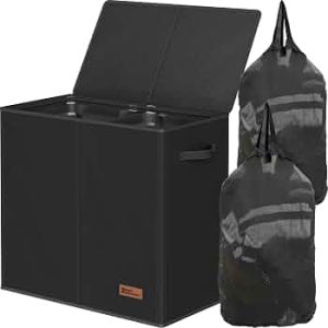 Simple Houseware Double Laundry Hamper with Lid & Removable Bags, Black