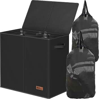 Simple Houseware Double Laundry Hamper with Lid & Removable Bags, Black