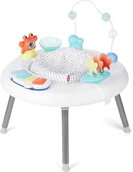 Skip Hop 2-in-1 Baby Activity Center with 20+ Developmental Activities Light-up Musical Piano for Tummy Time Play 4 Clip-on & Moveable Toys and 360-degree Rotating Seat Seascape Age 4m+