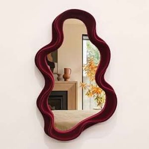 Small Wall Mirror Decor for Hallway Home Office Fireplace,Wine Red