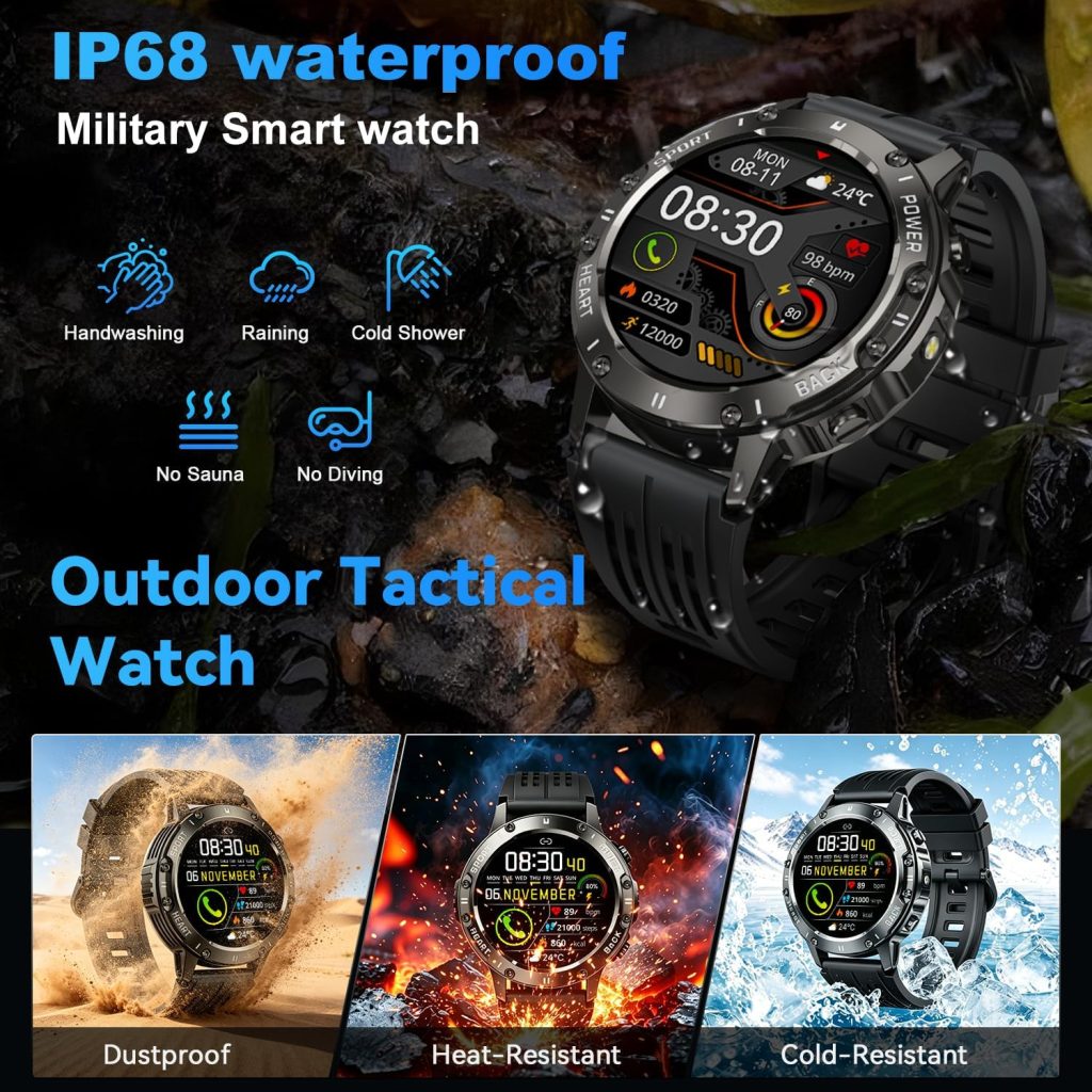 Smart Watch for Men Fitness Tracker: Waterproof Make Answer Call Running Digital Mens Watches Military Smartwatch Android Phone iPhone Samsung Compatible SpO2 Sleep Heart Rate Monitor Step Pedometer