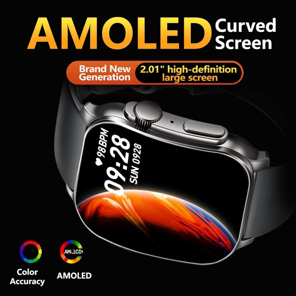 Smart Watch for Men,Bluetooth Answer/Make Calls, 2.01″ AMOLED Curved Screen