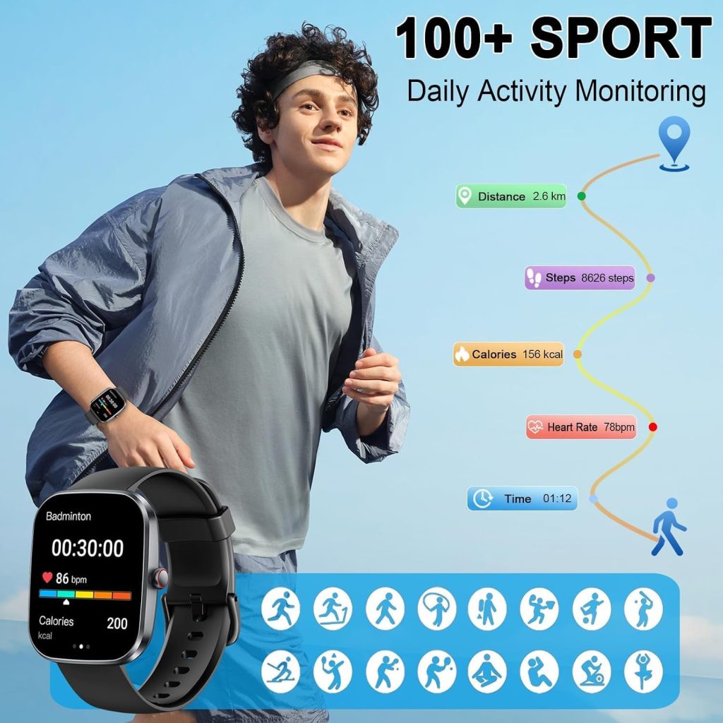 Smart Watch for Men, 1.91″ NEW Smartwatch(Answer/Bluetooth Call), Fitness Tracker Watch with 24/7 Heart Rate, Reloj with Sleep Monitor//Step/Calories/110+ Sport Modes/IP68 Waterproof, for Android iOS