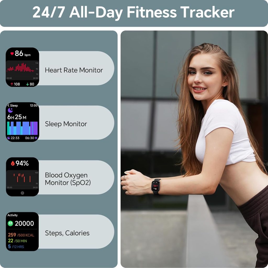 Smart Watch for Men Women, 1.85″ Smart Watches Compatible iPhone/Samsung/Android (Answer/Make), Fitness Tracker with Heart Rate/Sleep/SpO2 Monitor, Smartwatch 3ATM Waterproof 120+ Sport Modes, Alexa