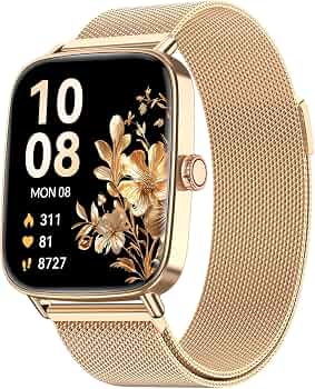 Smart Watch for Women, 1.85″ HD Smartwatch Compatible iPhone/Samsung/Android (Answer/Make Calls), 100+ Sport Modes Fitness Tracker with Heart Rate/Sleep/Step Monitor, IP68 Waterproof (Gold)