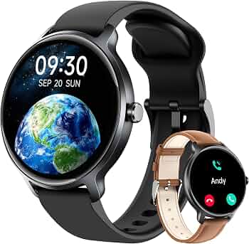 Smart Watch for Women Men, 1.27″ HD AMOLED Stylish Smartwatch (Answer/Call) for iPhone/Android/Samsung, Fitness Tracker with 120+ Sport Modes, Heart Rate/Sleep/Health Monitor, IP68 Waterproof, 2 Bands
