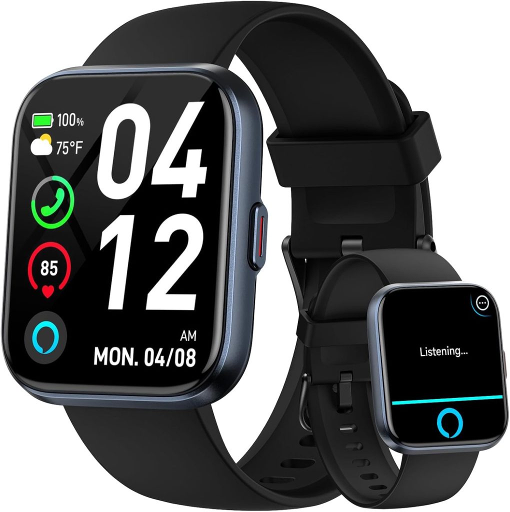 Smart Watches for Men Android & iPhone, 1.8″ HD Fitness Tracker Watch with Alexa Built-in, IP68 Waterproof, Bluetooth Call (Answer/Make), Heart Rate/Sleep/SpO2 Monitor, 110 Sports Modes