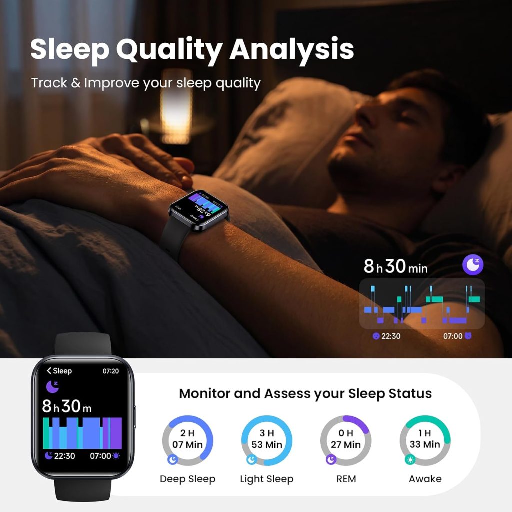Smart Watches for Men Android & iPhone, 1.8″ HD Fitness Tracker Watch with Alexa Built-in, IP68 Waterproof, Bluetooth Call (Answer/Make), Heart Rate/Sleep/SpO2 Monitor, 110 Sports Modes