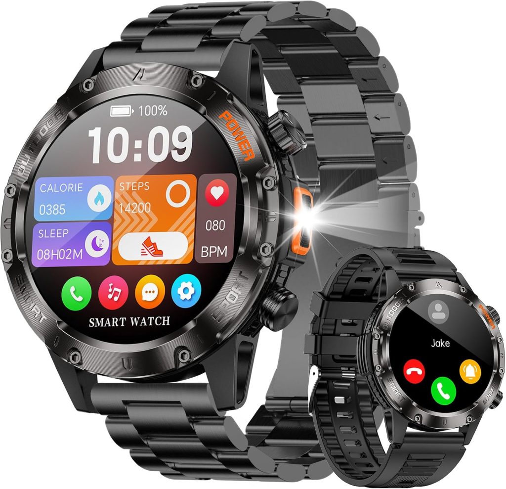 Smart Watches for Men Military Rugged Men Smartwatch Stainless Steel Body