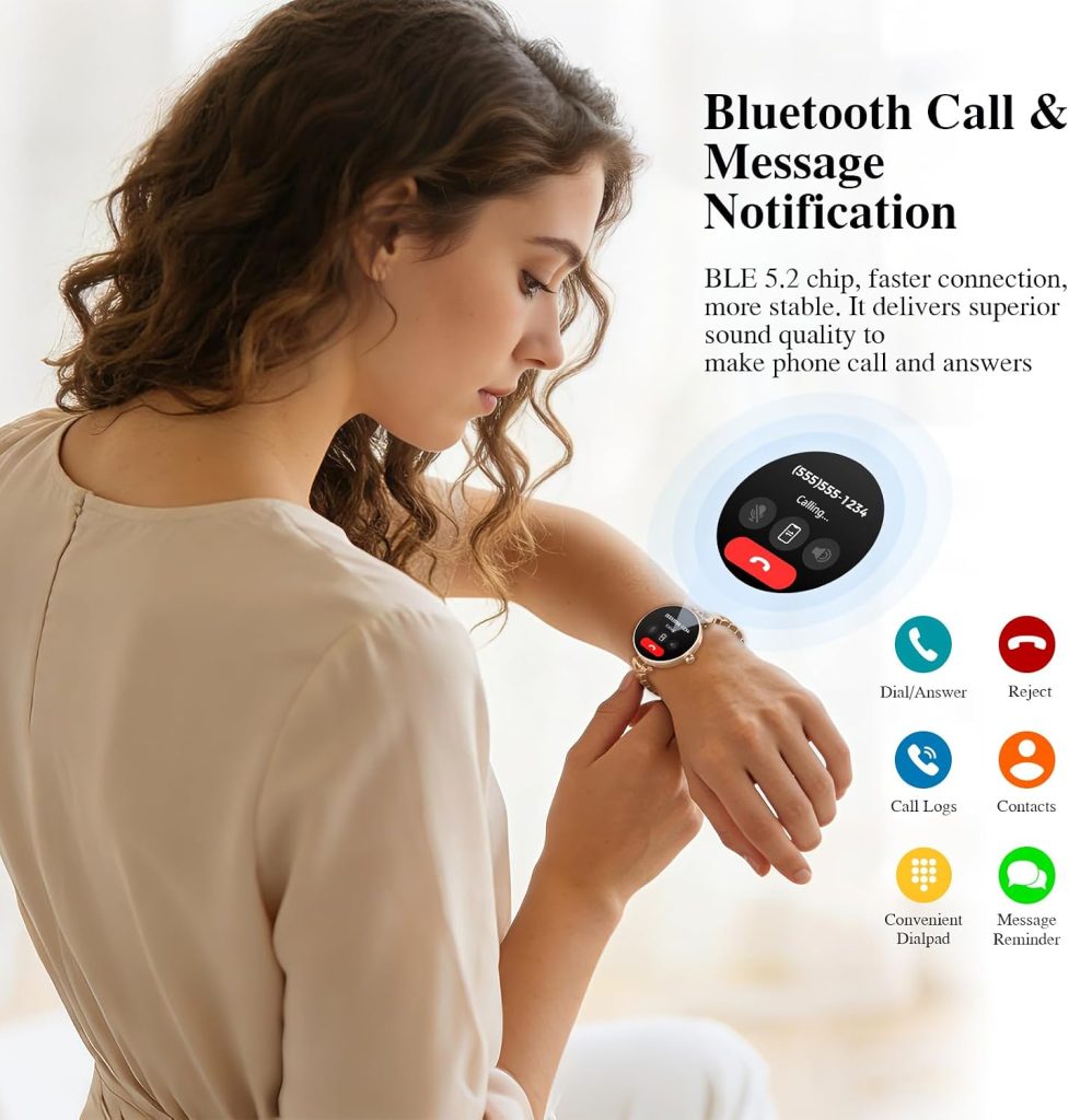 Smart Watches for Women, 1.04″ AMOLED Screen, Answer/Make Call, iOS/Android
