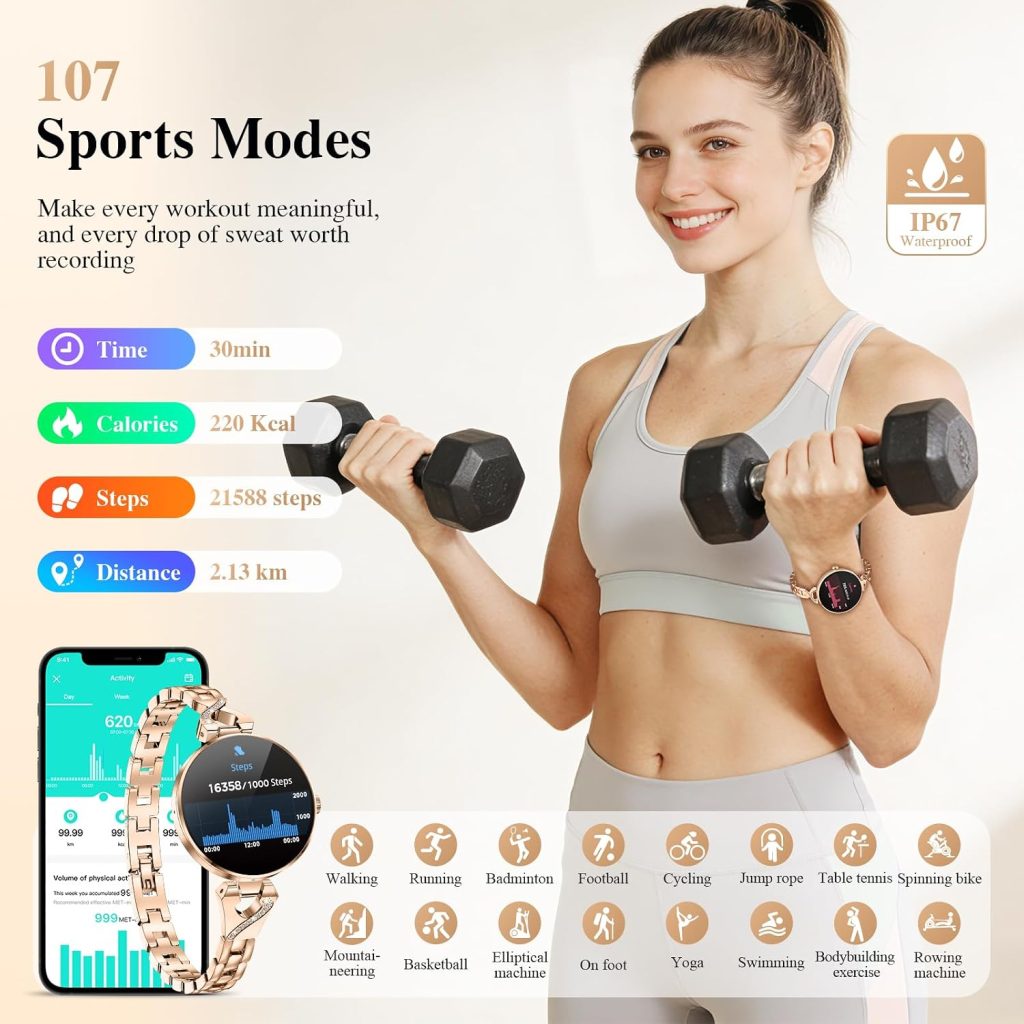 Smart Watches for Women, 1.04″ AMOLED Screen, Answer/Make Call, iOS/Android