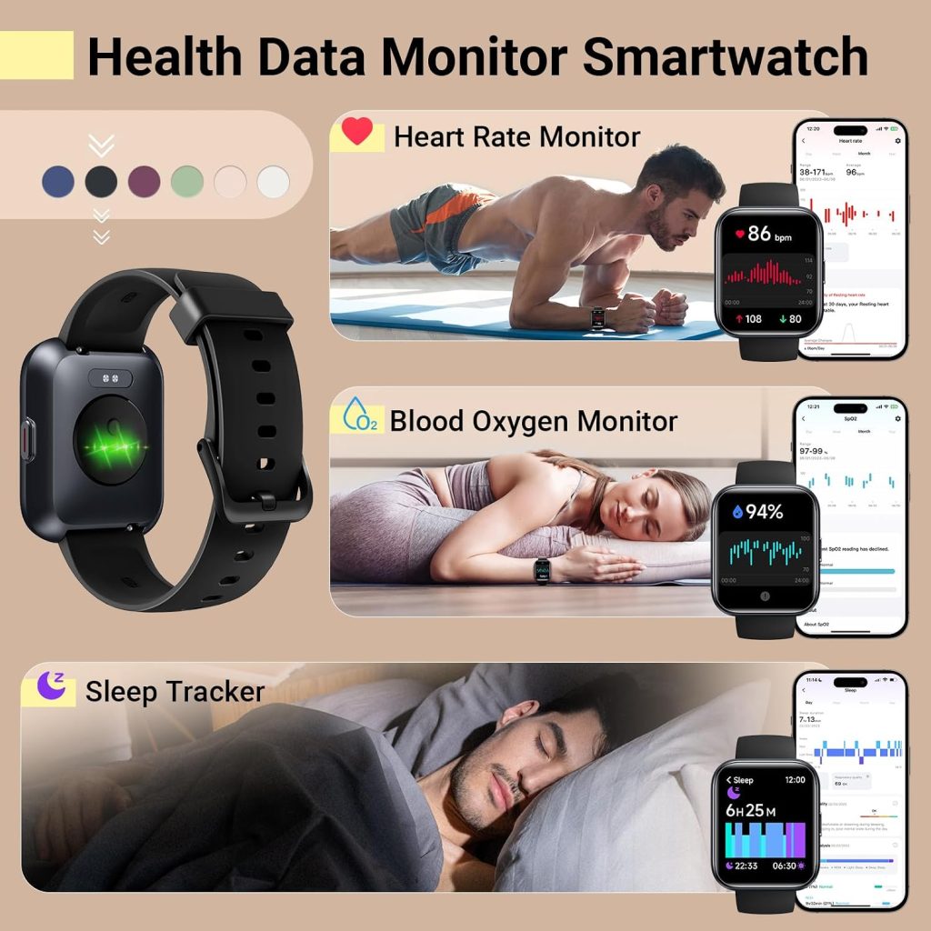 Smartwatch for Women/Men, Compatible with Android & iPhone, 1.8” Fitness Tracker Watch with Alexa, Call & Notification Alerts, Heart Rate & Sleep Monitor, 120 Sports Modes, Waterproof Smart Watch