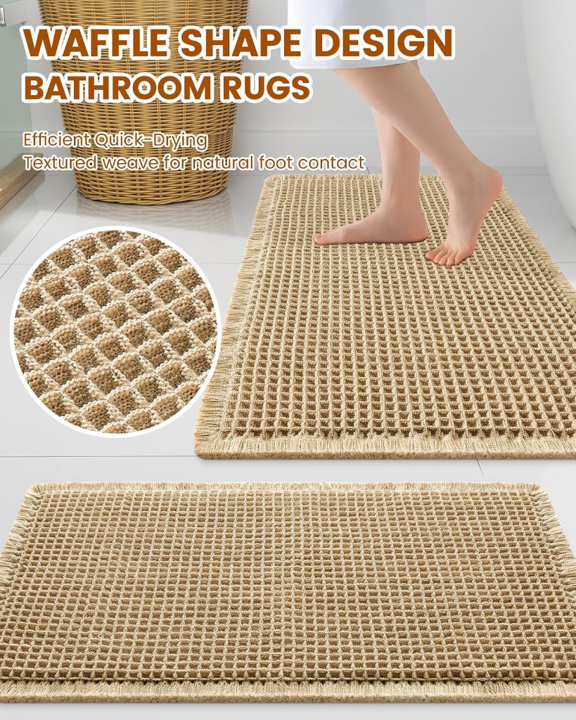 Smiry Waffle Bath Mat 30X20, Extra Soft Absorbent Bathroom Rugs, Brown