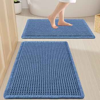Smiry Waffle Bathroom Rugs Sets 2 Piece (30×20+24×16, Blue)