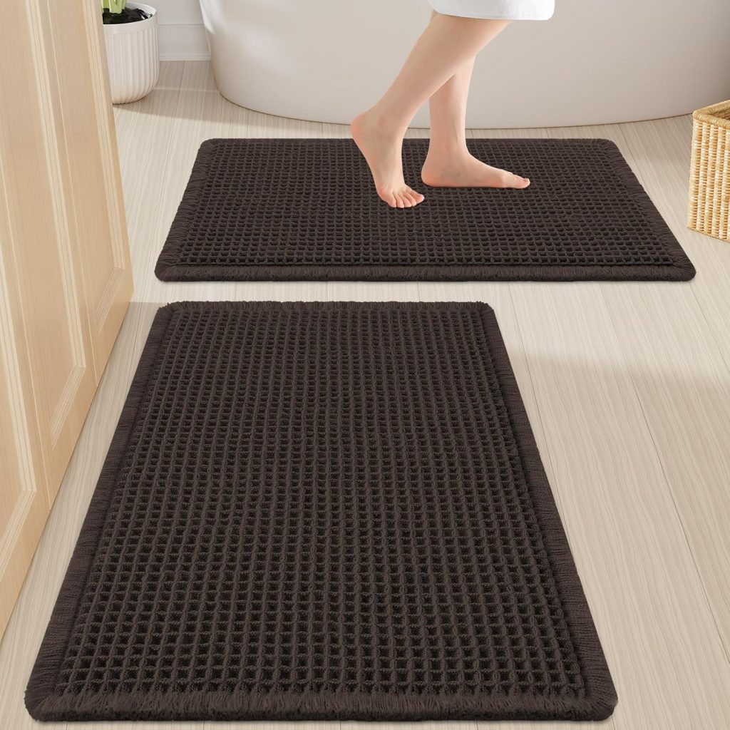 Smiry Waffle Bathroom Rugs Sets 2 Piece (30×20+24×16, Chocolate)