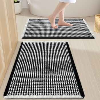 Smiry Waffle Bathroom Rugs Sets 2 Piece (30×20+24×16, Black & Cream)
