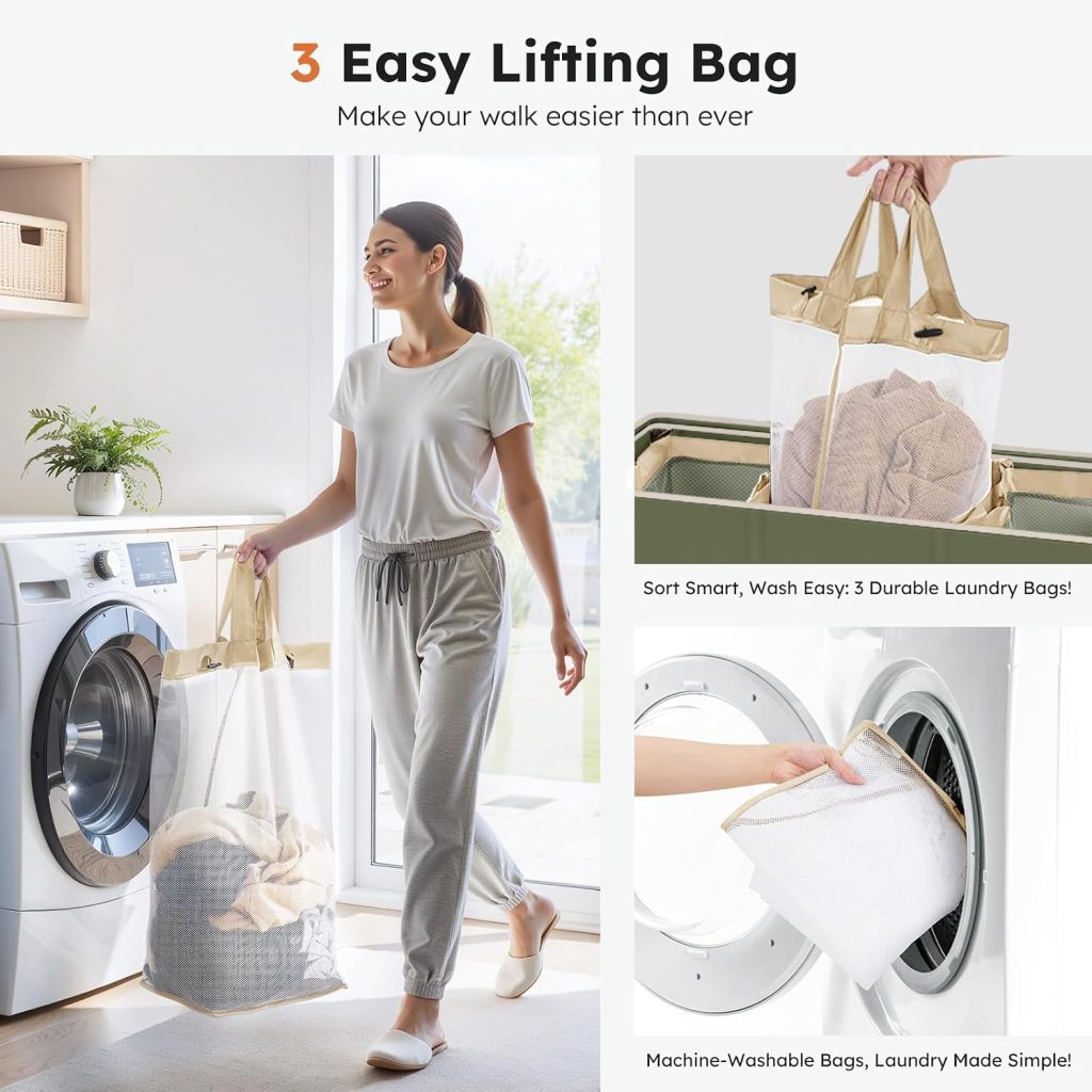 SOLEDI 180L 3-Section Laundry Hamper with Lid, Extra Large Dirty Clothes Basket with Sturdy Handles for Laundry Room & Bedroom – Durable Organizer for Sorting Laundry