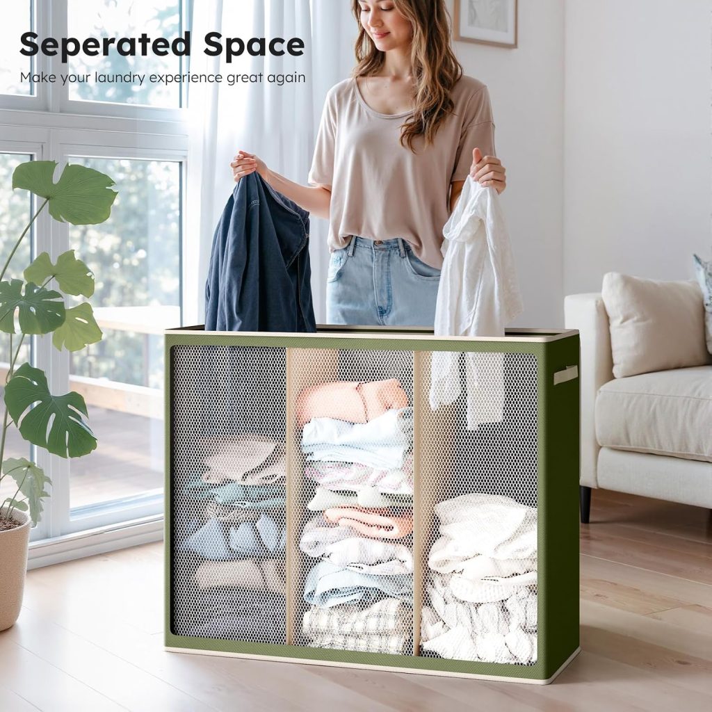 SOLEDI 180L 3-Section Laundry Hamper with Lid, Extra Large Dirty Clothes Basket with Sturdy Handles for Laundry Room & Bedroom – Durable Organizer for Sorting Laundry