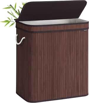 SONGMICS Bamboo Laundry Hamper with Lid, 100L, with Handles