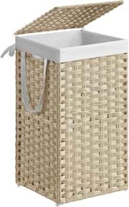 SONGMICS Laundry Hamper with Lid, 17.2 Gal (65 L) Synthetic Rattan,Foldable