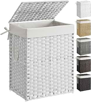 SONGMICS Laundry Hamper with Lid, 23.8 Gal (90 L) Synthetic Rattan,Foldable