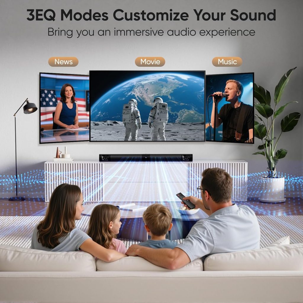 Sound Bar for Smart TV, 2‑in‑1 Detachable, 31″ 80W Surround Sound