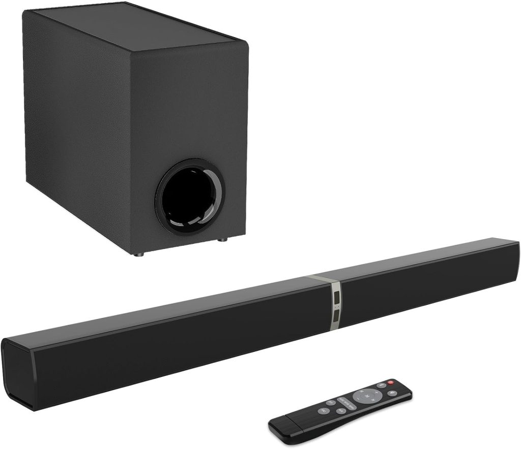 Sound Bar with Subwoofer,120W Sound Bar Bluetooth 5.3 Soundbar Surround Sound System, Detachable Home Theater Speaker with ARC/Optical/AUX Connection, Remote Control for TV/PC/Projector