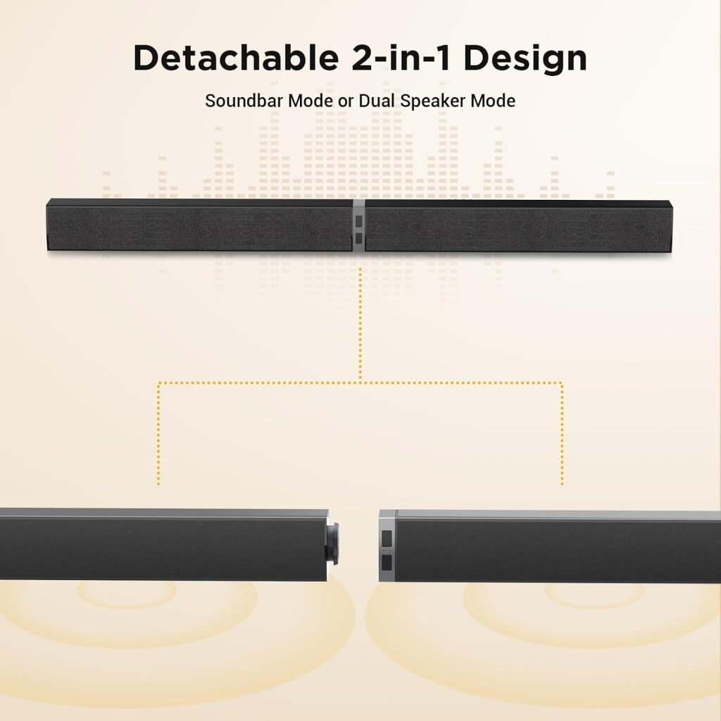 Sound Bar with Subwoofer,120W Sound Bar Bluetooth 5.3 Soundbar Surround Sound System, Detachable Home Theater Speaker with ARC/Optical/AUX Connection, Remote Control for TV/PC/Projector