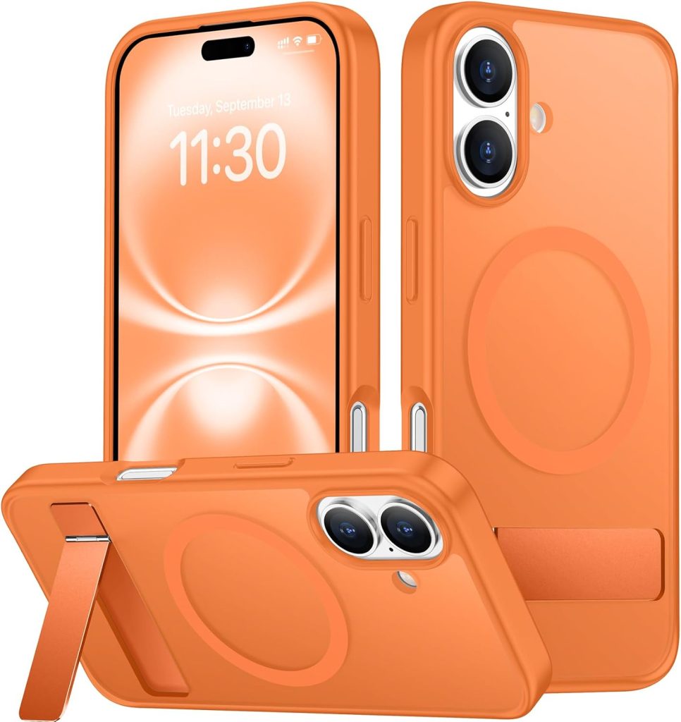 SPIDERCASE Magnetic for iPhone 16 Case,Built-in Kickstand,Orange