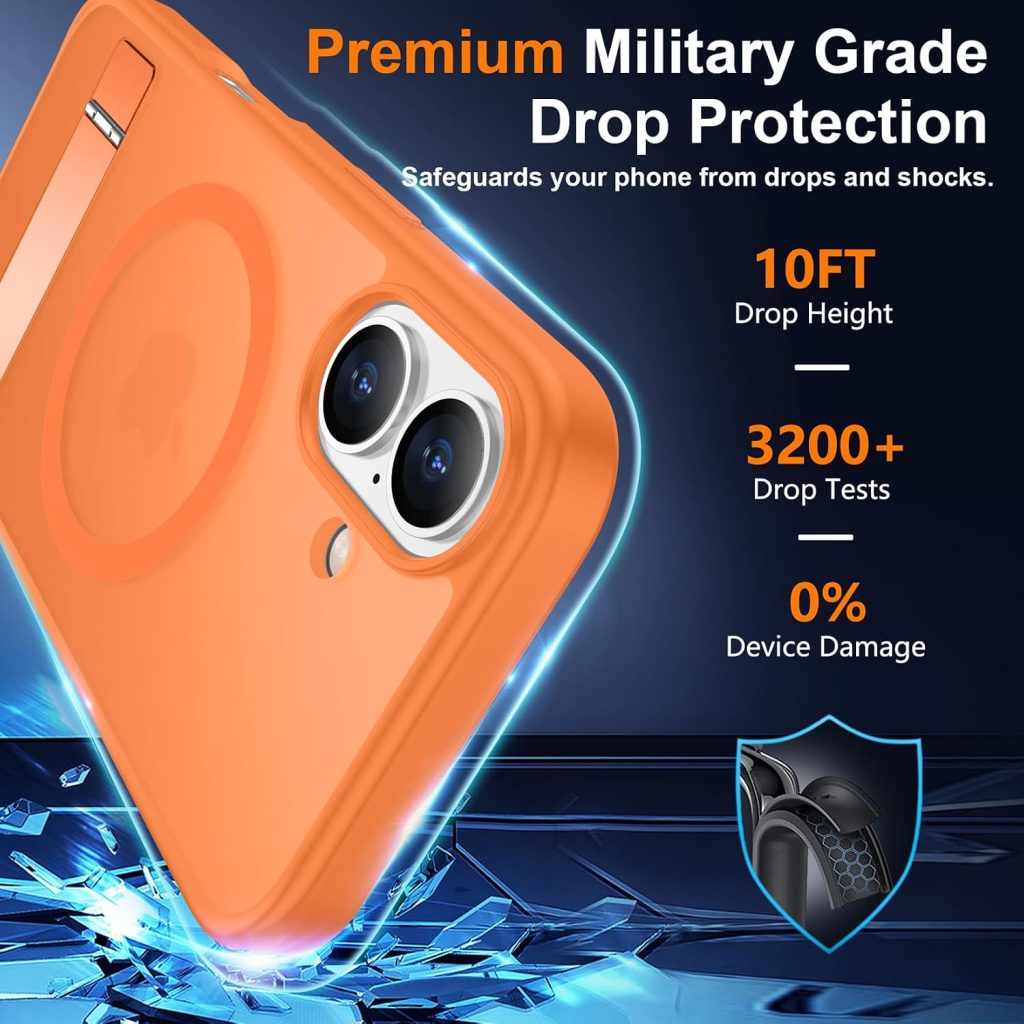 SPIDERCASE Magnetic for iPhone 16 Case,Built-in Kickstand,Orange