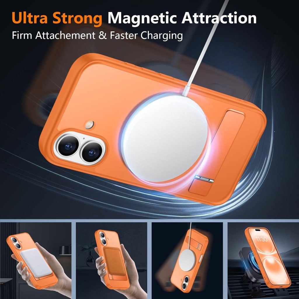 SPIDERCASE Magnetic for iPhone 16 Case,Built-in Kickstand,Orange