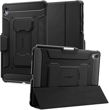 Spigen for Galaxy Tab S11 Case (2025), Rugged Armor Pro Protective Tri-Fold Cover with Built-in S Pen Holder, Shock-Absorbing Carbon Fiber Design, 11 Inch, Black