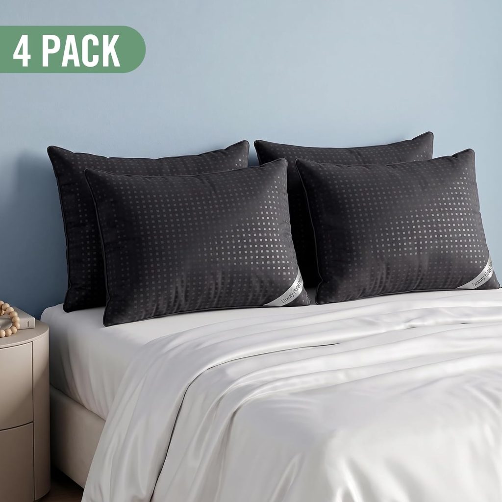 Standard Size Bed Pillows for Sleeping Set of 4,4 Pack Great Support Luxury Hotel Pillows for Side,Stomach and Back Sleepers(Black,4-Pack)