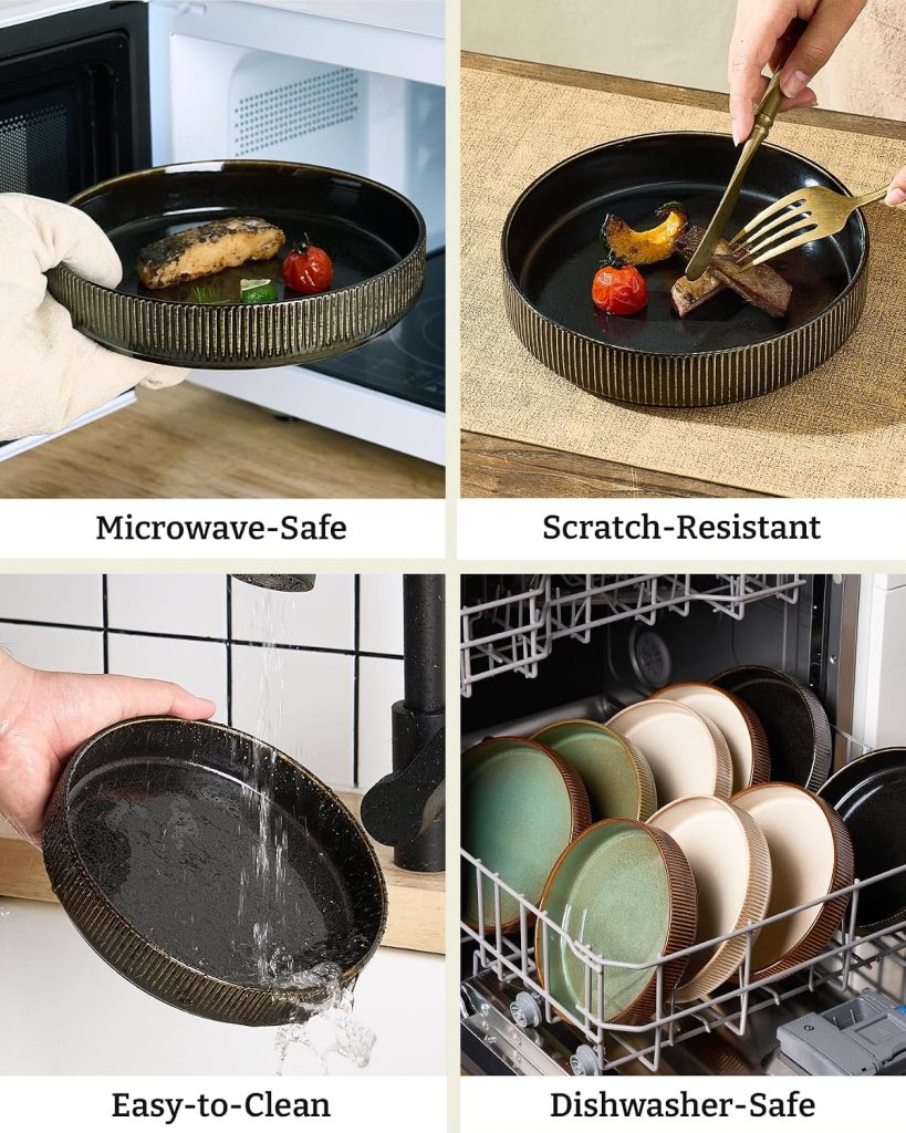 Star 7.5″ Pasta Bowls Set of 4, Double Reactive Glaze Salad Bowl, Black
