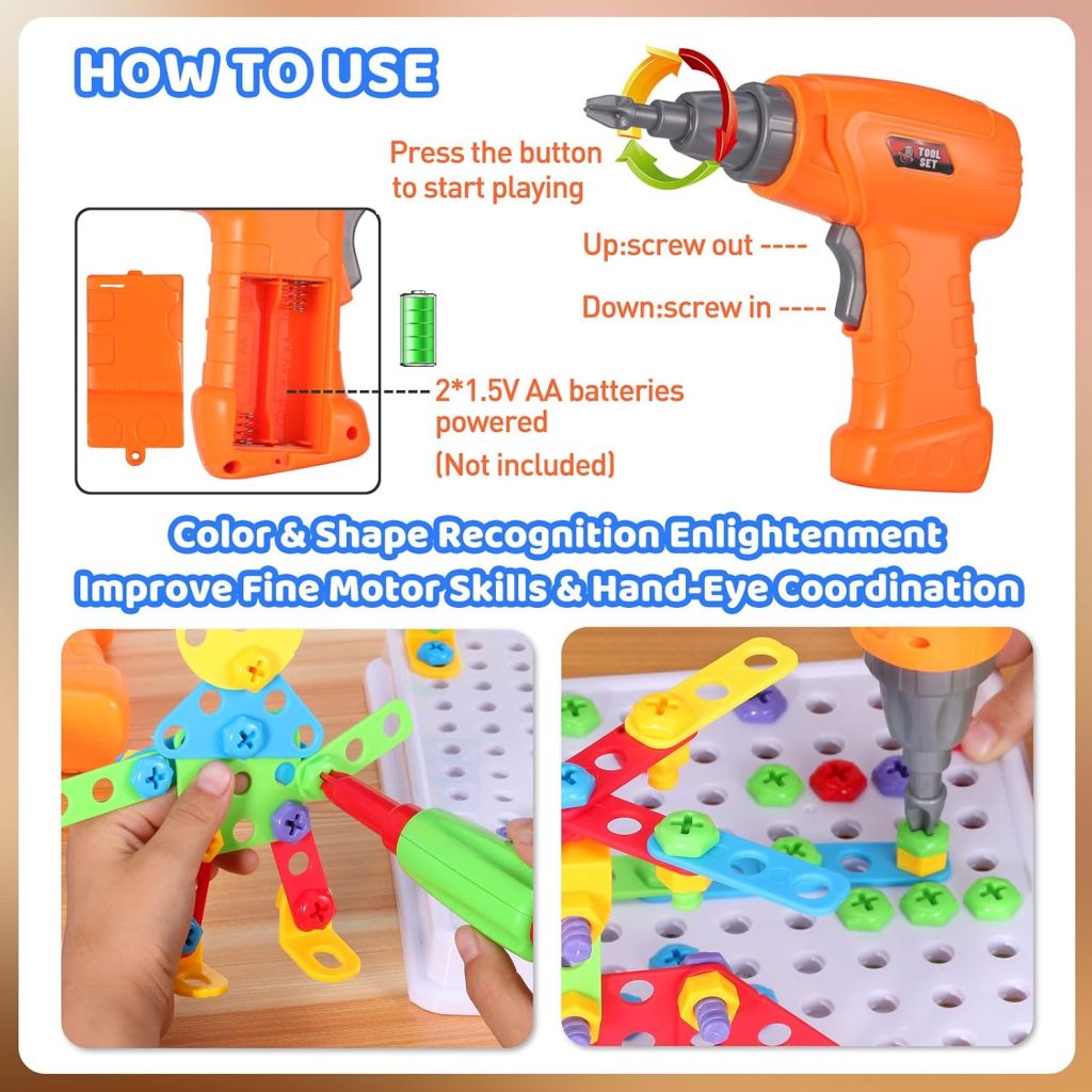 STEM Building Toys 224PCS Drill Screwdriver Set for Kids