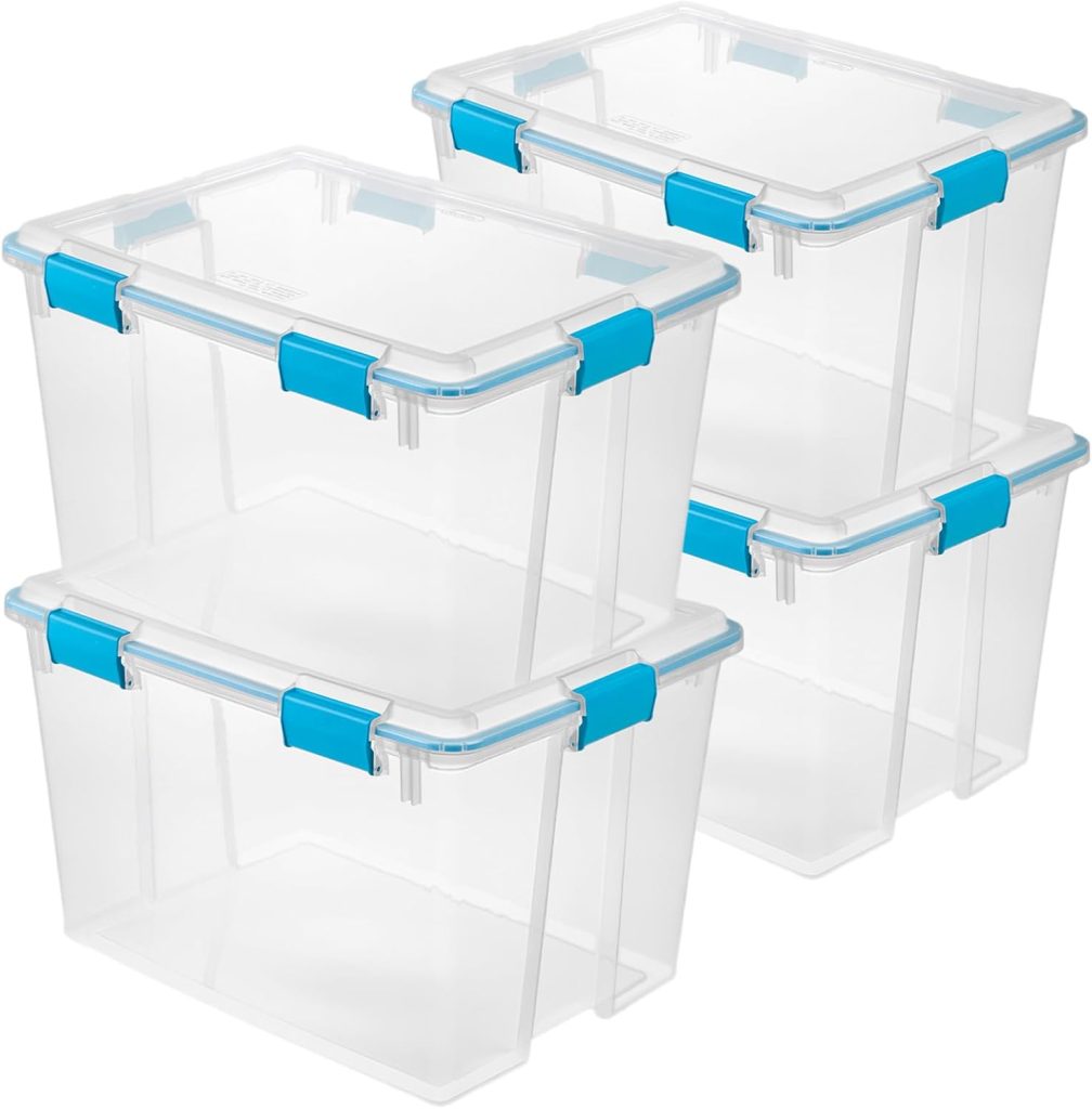 Sterilite Gasket Storage Box with Lids for Home & Office, 80 Quart, 4-Pack