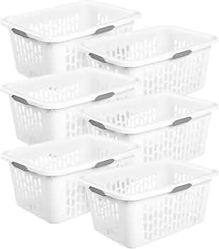 Sterilite Rectangular Laundry Basket, Plastic Clothes Hamper, 6-Pack