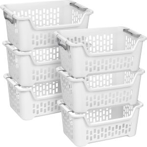 Sterilite Stacking Laundry Basket, Plastic Clothes Hamper, 6 Pack
